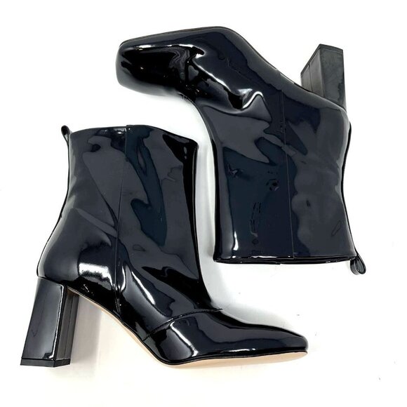 Good American Black Patent Leather Boots Size  Square Toe  NEW NIB - Picture 6 of 11